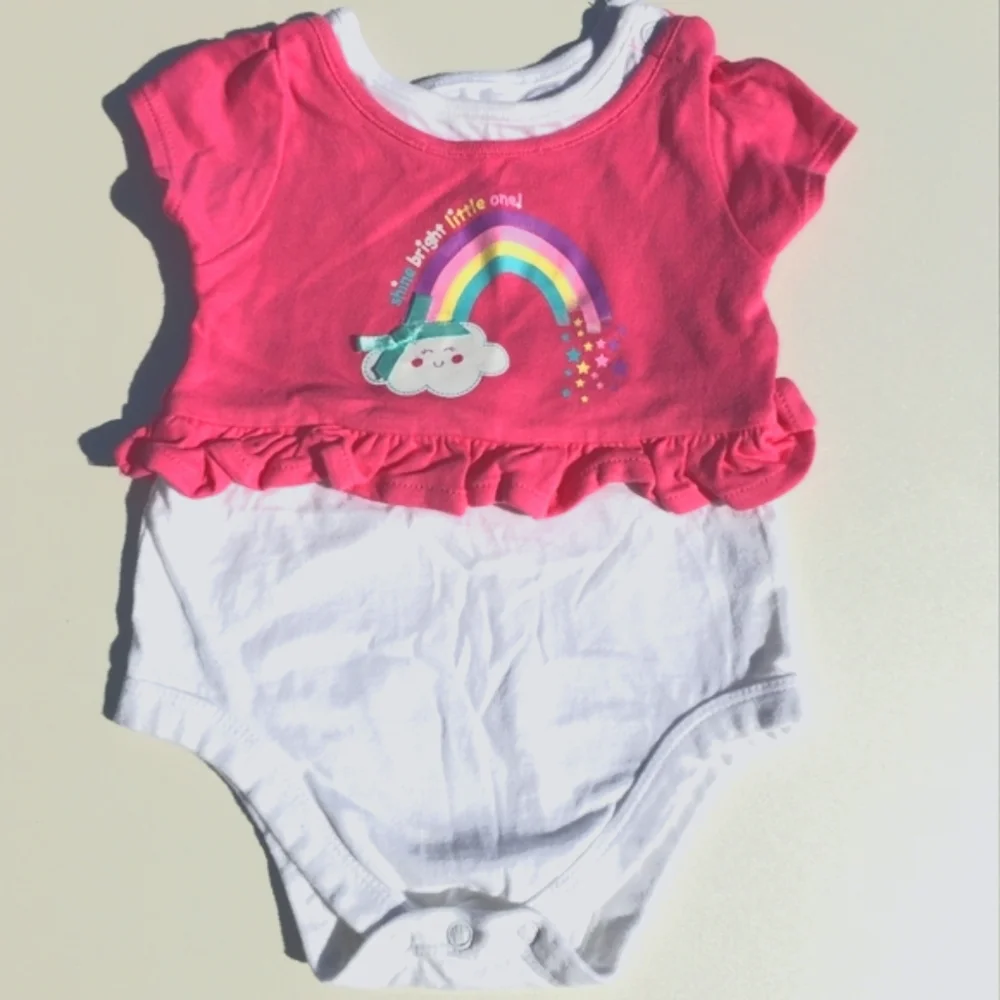 Rainbow Cloud Crop Top Onesie Size 3-6 Months Pink White